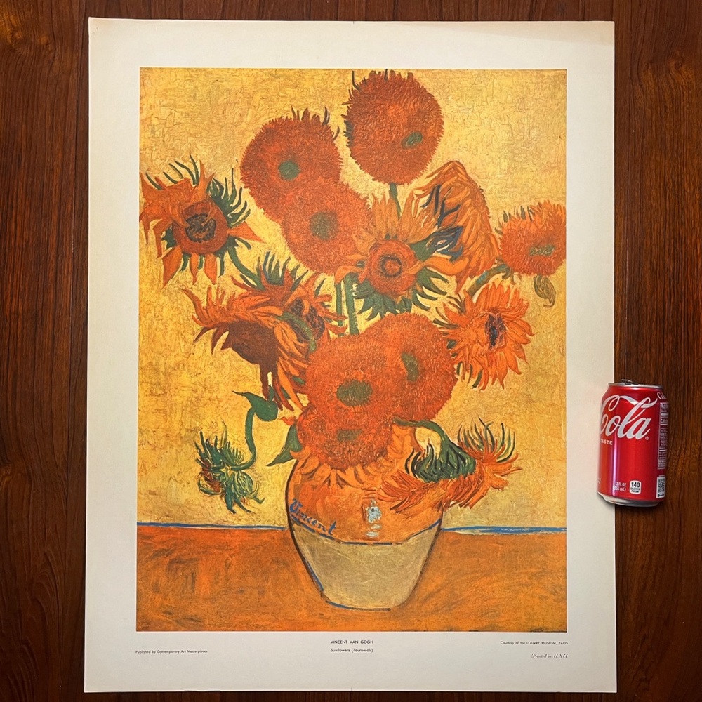 Vintage Large Vincent Van Gogh Vintage 1960s ‘Sunflowers’ Lithograph Louvre USA